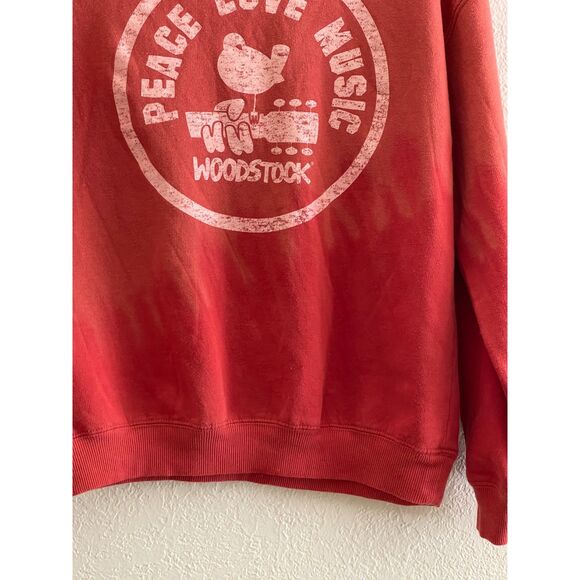 NWT Woodstock Peace Love Music Cotton Red Cotton Blend Sweatshirt New Festival M - Picture 5 of 9